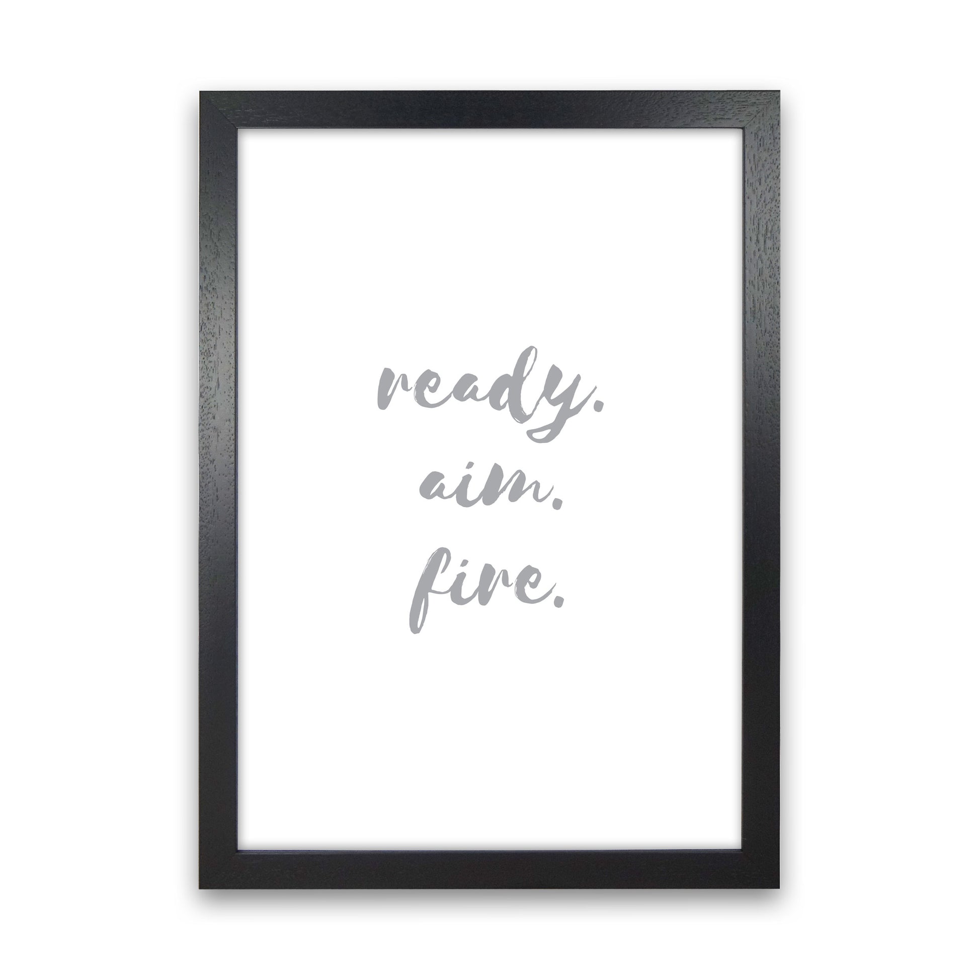 Ready Aim Fire Grey, Bathroom Modern Print, Framed Bathroom Wall Art Black Grain