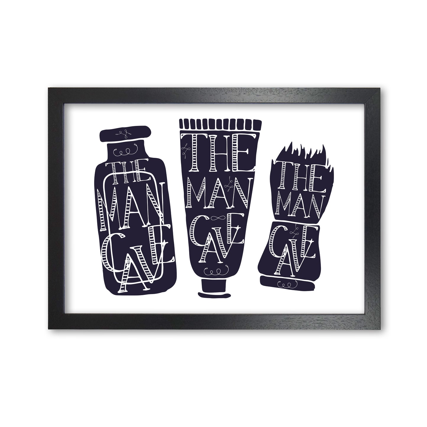The Man Cave 4 Modern Print, Framed Bathroom Wall Art Black Grain