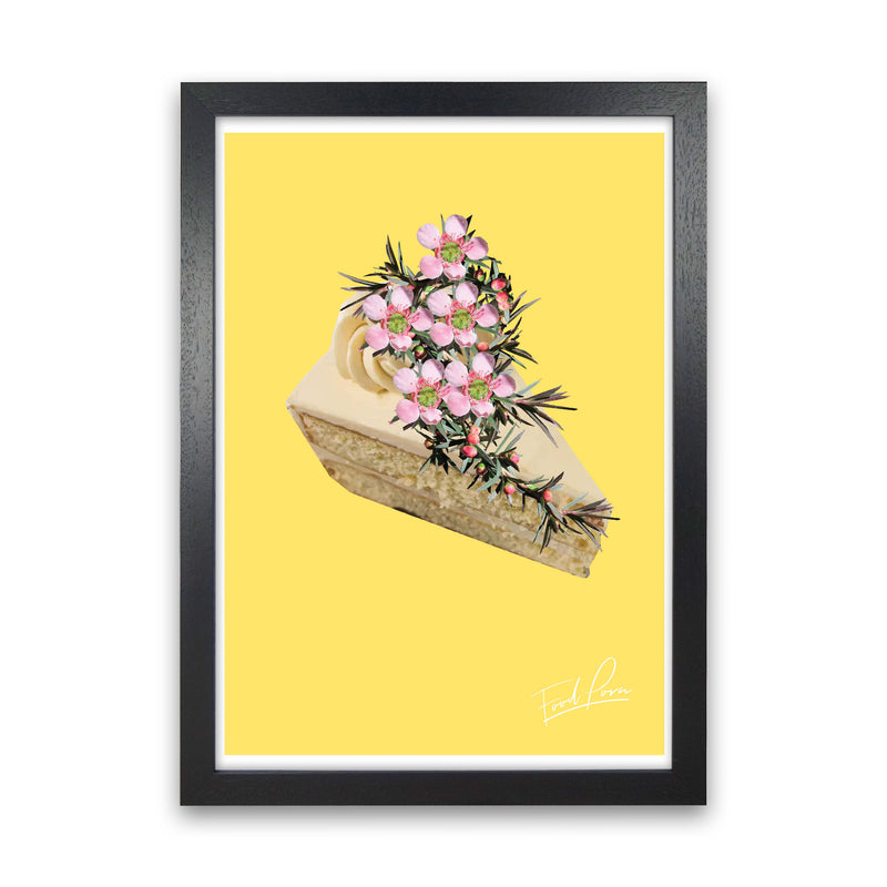 Yellow Cake Food Print, Framed Kitchen Wall Art Black Grain