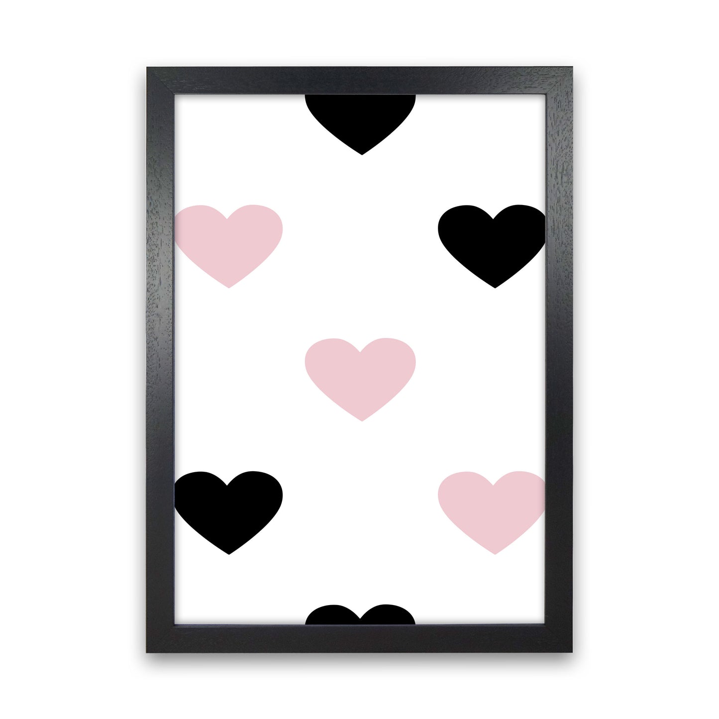 Pink And Black Hearts Modern Print Black Grain