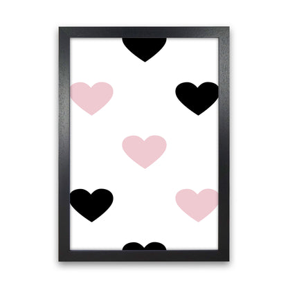 Pink And Black Hearts Modern Print Black Grain
