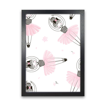 Ballerina Repeat Pattern Framed Nursey Wall Art Print Black Grain