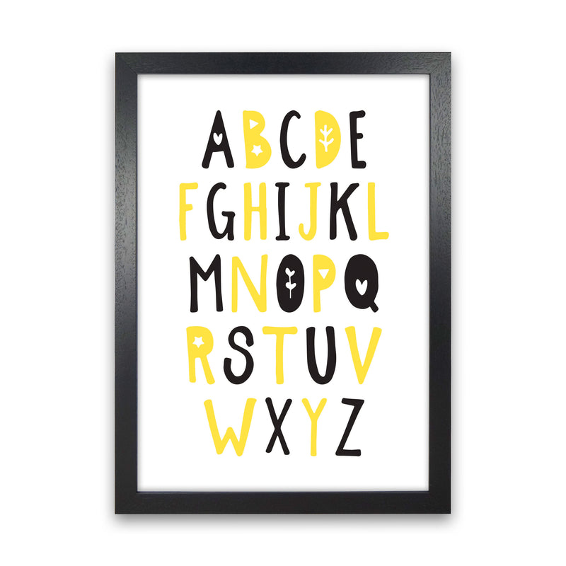 Black And Yellow Alphabet Framed Nursey Wall Art Print Black Grain
