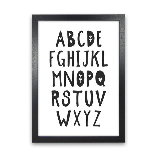 Black Alphabet Framed Nursey Wall Art Print Black Grain