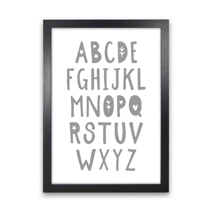 Grey Alphabet Framed Nursey Wall Art Print Black Grain