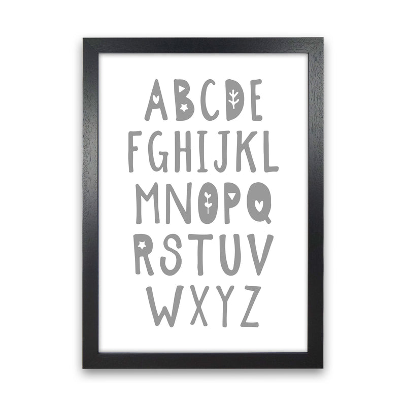 Grey Alphabet Framed Nursey Wall Art Print Black Grain