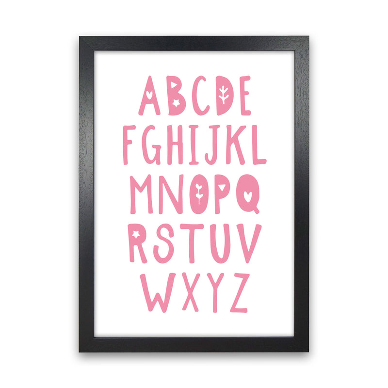 Bright Pink Alphabet Framed Nursey Wall Art Print Black Grain