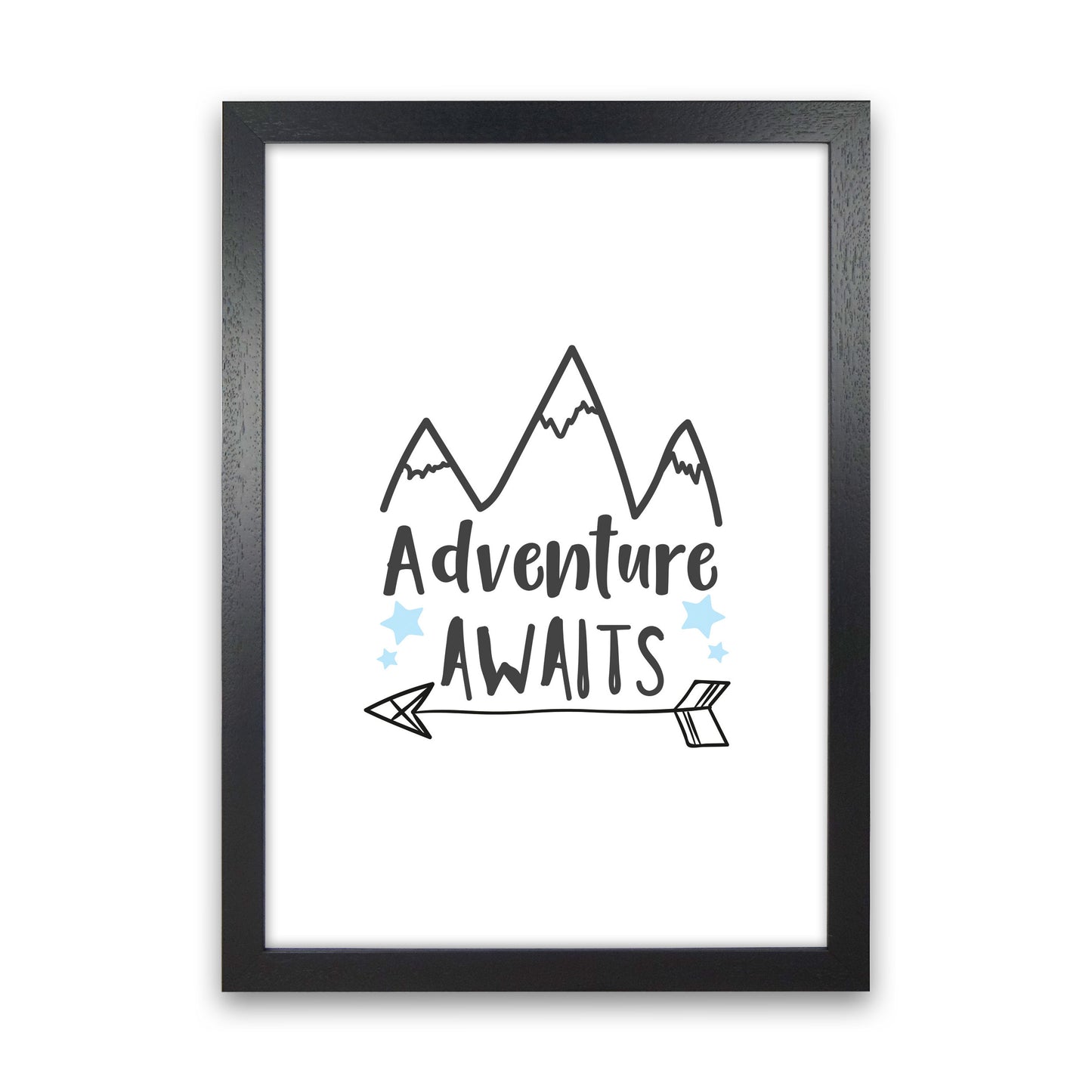 Adventure Awaits Framed Typography Wall Art Print Black Grain