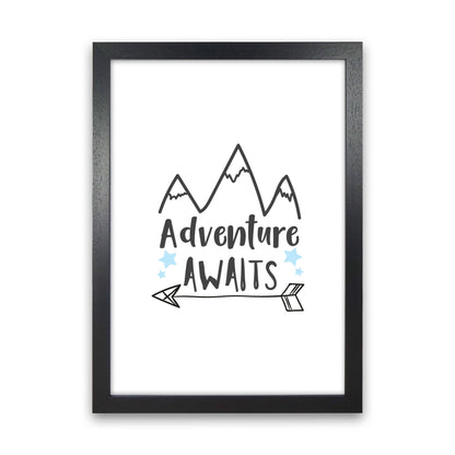 Adventure Awaits Framed Typography Wall Art Print Black Grain