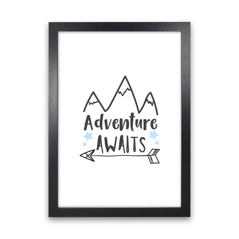Adventure Awaits Framed Typography Wall Art Print Black Grain
