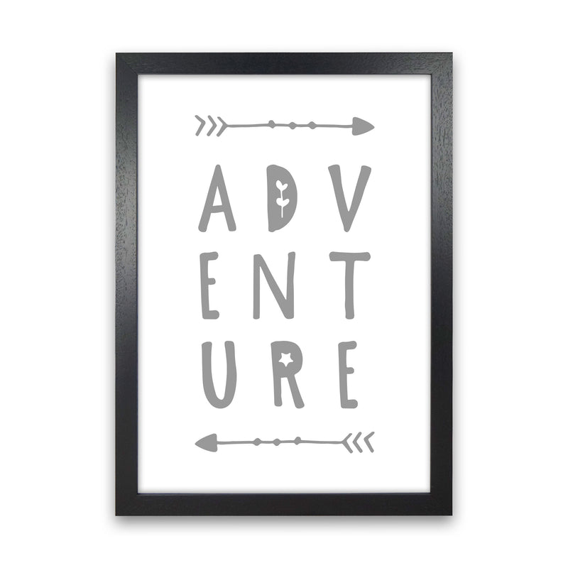 Adventure Grey Framed Typography Wall Art Print Black Grain