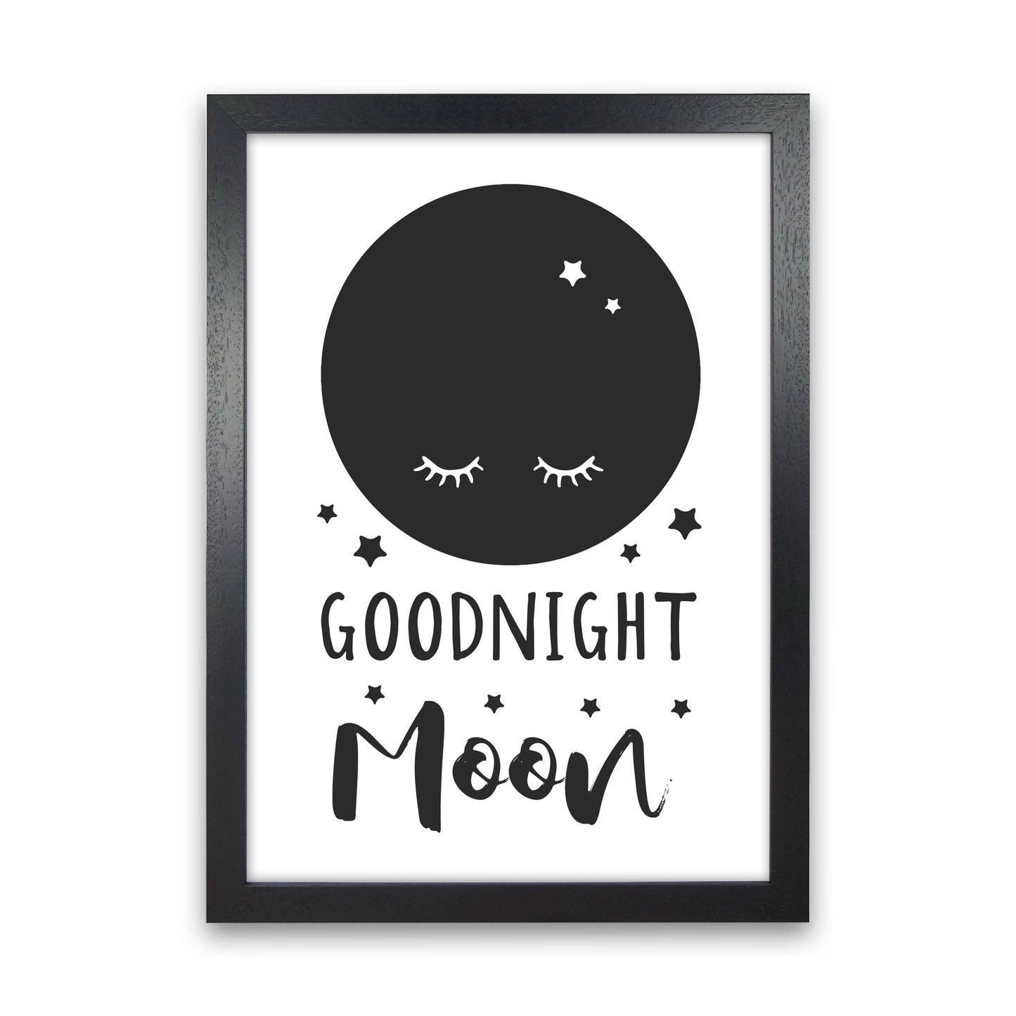 Goodnight Moon Black Framed Nursey Wall Art Print Black Grain