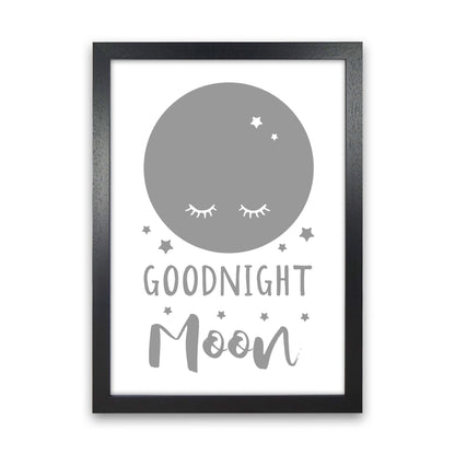 Goodnight Moon Grey Framed Nursey Wall Art Print Black Grain