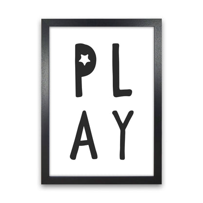 Play Black Framed Typography Wall Art Print Black Grain