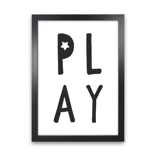 Play Black Framed Typography Wall Art Print Black Grain