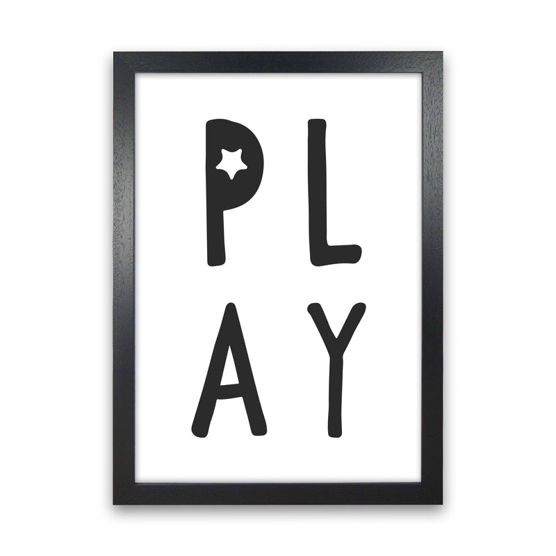 Play Black Framed Typography Wall Art Print Black Grain