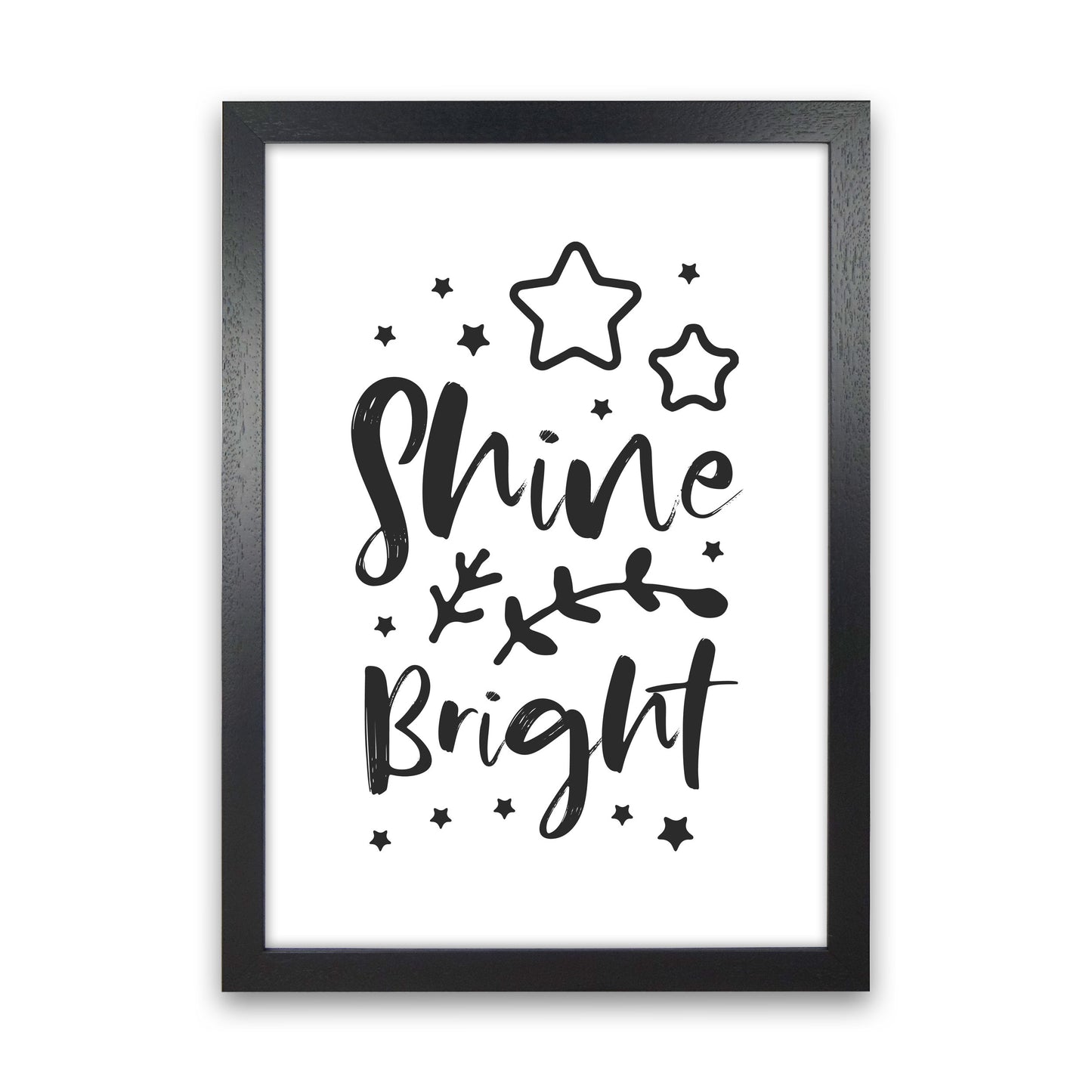 Shine Bright Black Framed Nursey Wall Art Print Black Grain
