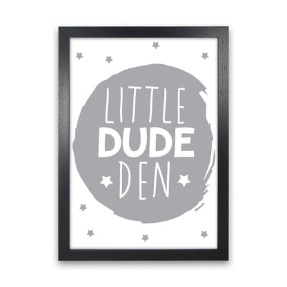 Little Dude Den Grey Circle Framed Nursey Wall Art Print Black Grain