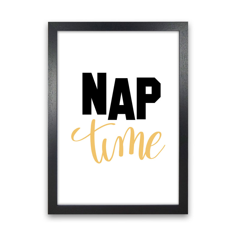 Nap Time Black And Mustard Framed Typography Wall Art Print Black Grain