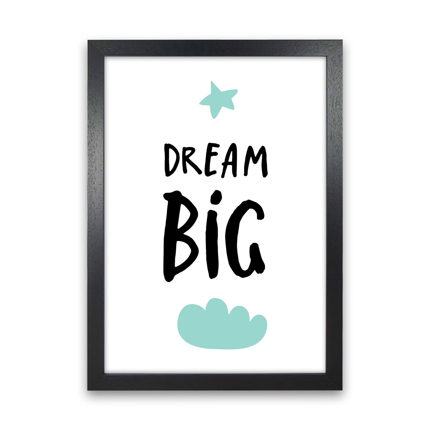 Dream Big Mint Cloud Framed Typography Wall Art Print Black Grain
