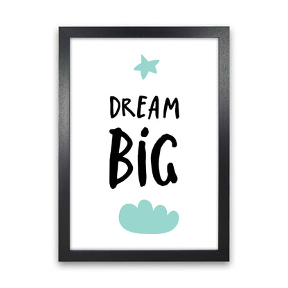 Dream Big Mint Cloud Framed Typography Wall Art Print Black Grain