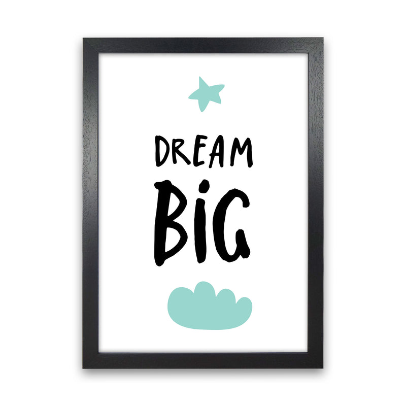 Dream Big Mint Cloud Framed Typography Wall Art Print Black Grain