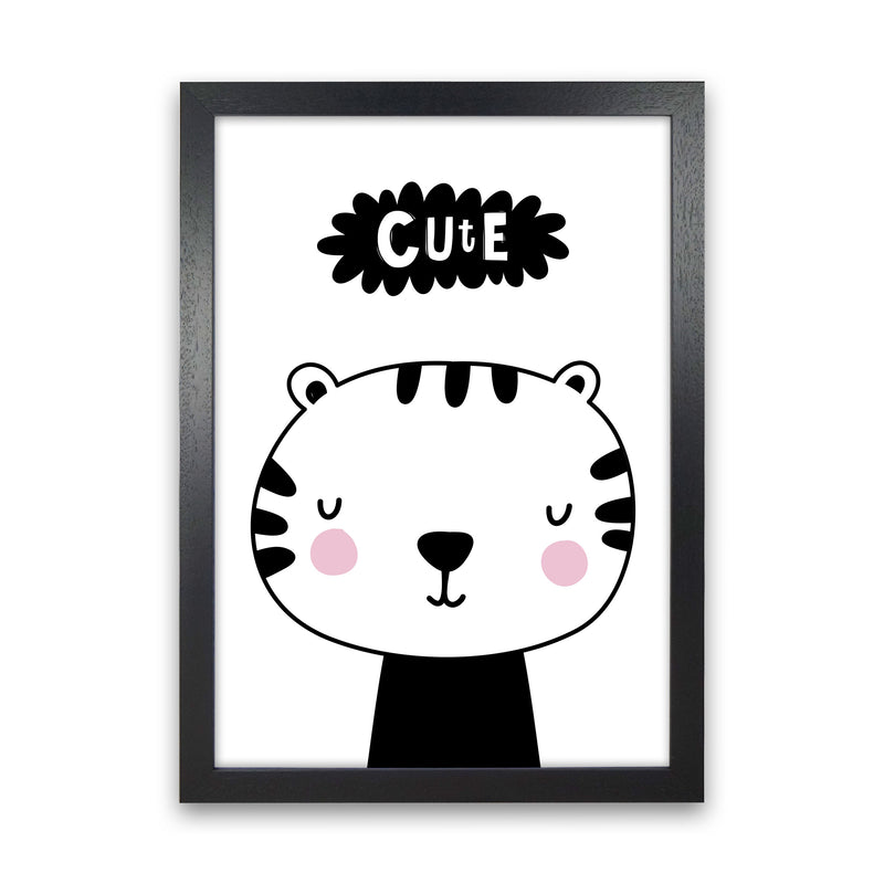 Cute Scandi Tiger Modern Print Animal Art Print Black Grain