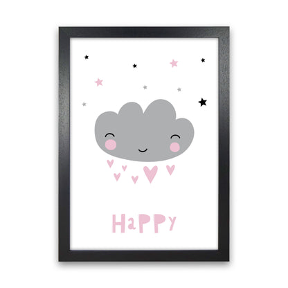 Happy Cloud Framed Nursey Wall Art Print Black Grain
