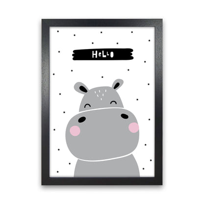 Hello Hippo Modern Print Animal Art Print Black Grain