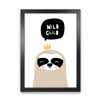 Wild Child Sloth Framed Nursey Wall Art Print Black Grain