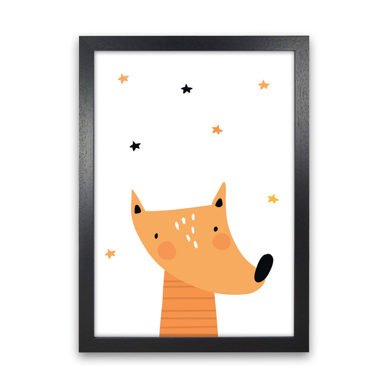 Scandi Fox Framed Nursey Wall Art Print Black Grain