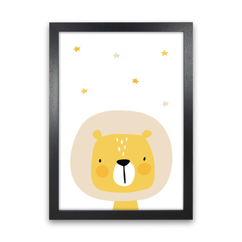 Scandi Lion And Stars Framed Nursey Wall Art Print Black Grain