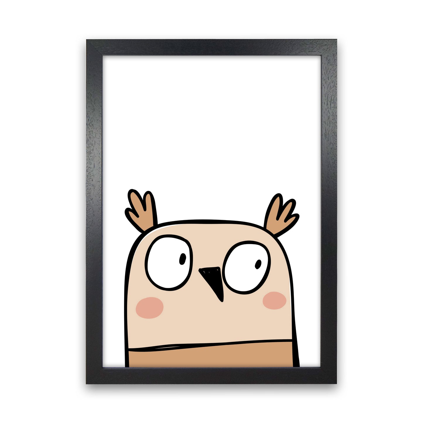 Scandi Owl Framed Nursey Wall Art Print Black Grain