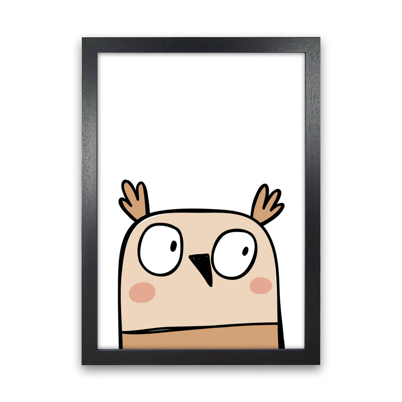 Scandi Owl Framed Nursey Wall Art Print Black Grain