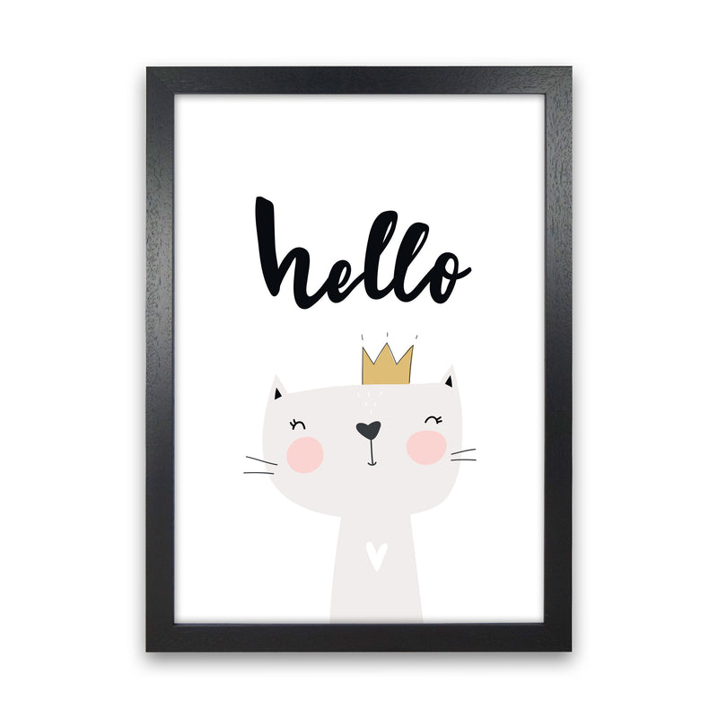 Hello Scandi Cat Modern Print Animal Art Print Black Grain