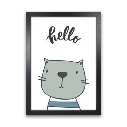 Hello Cat Modern Print Animal Art Print Black Grain