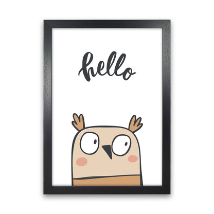 Hello Owl Modern Print Animal Art Print Black Grain