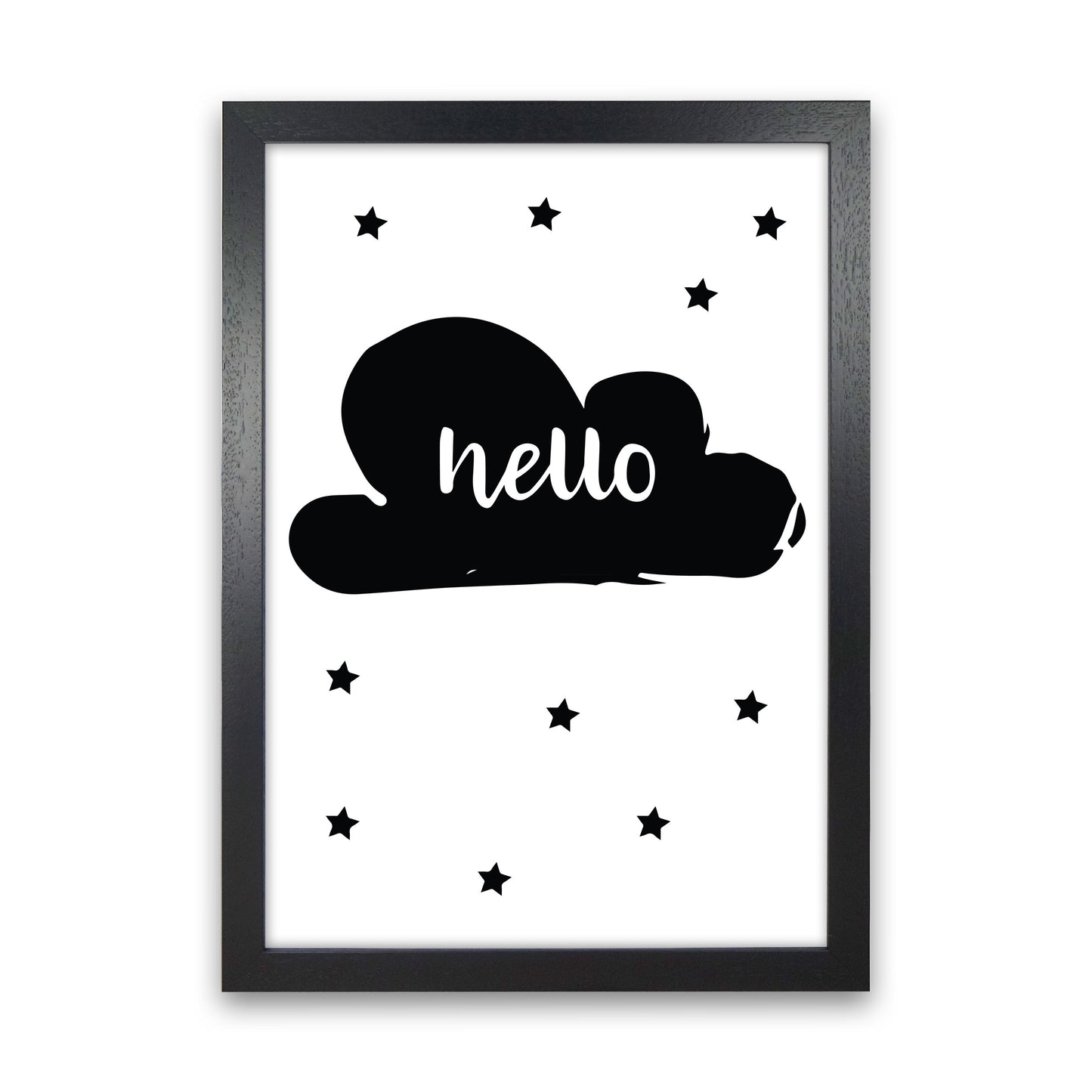Hello Cloud Black Framed Nursey Wall Art Print Black Grain