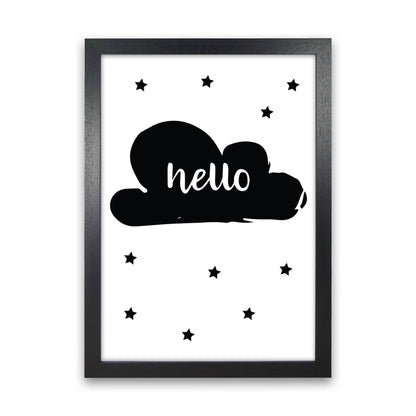 Hello Cloud Black Framed Nursey Wall Art Print Black Grain