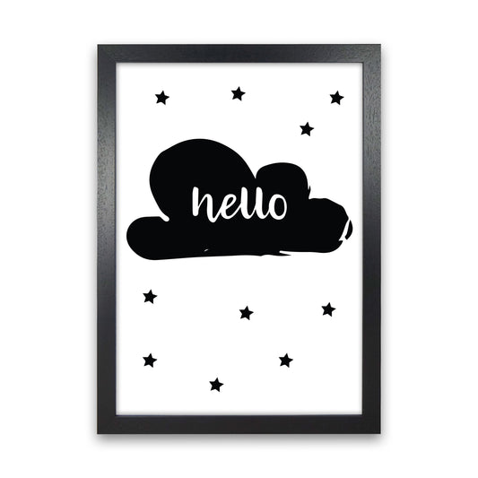 Hello Cloud Black Framed Nursey Wall Art Print Black Grain