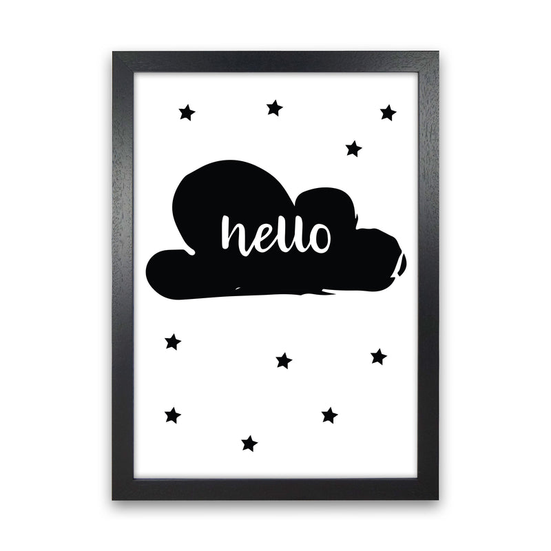 Hello Cloud Black Framed Nursey Wall Art Print Black Grain