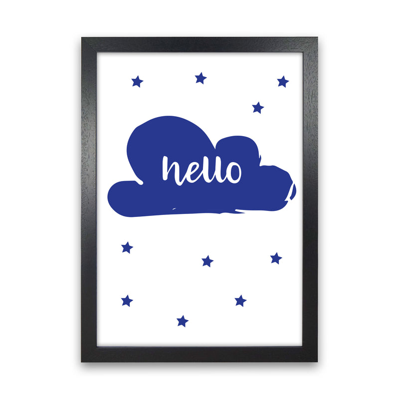 Hello Cloud Navy Framed Nursey Wall Art Print Black Grain
