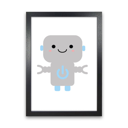 Robot Framed Nursey Wall Art Print Black Grain