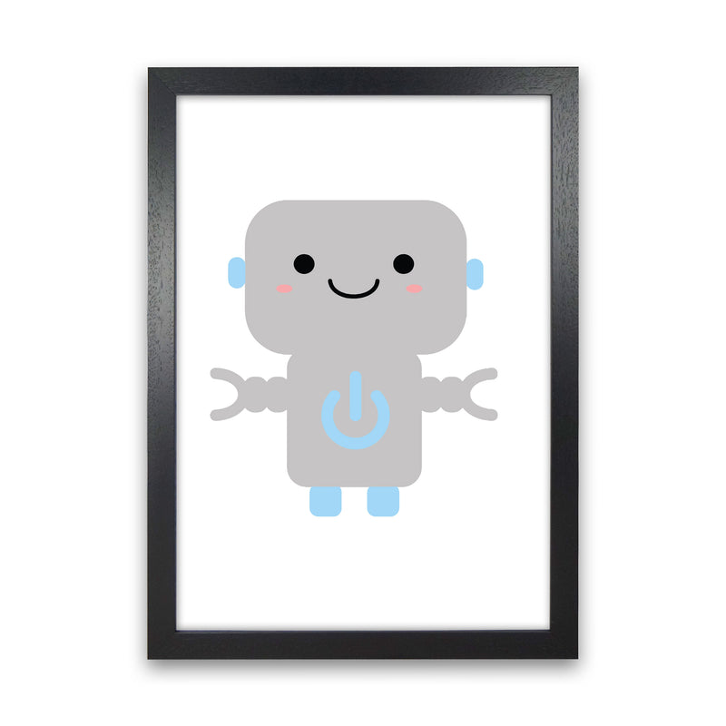 Robot Framed Nursey Wall Art Print Black Grain