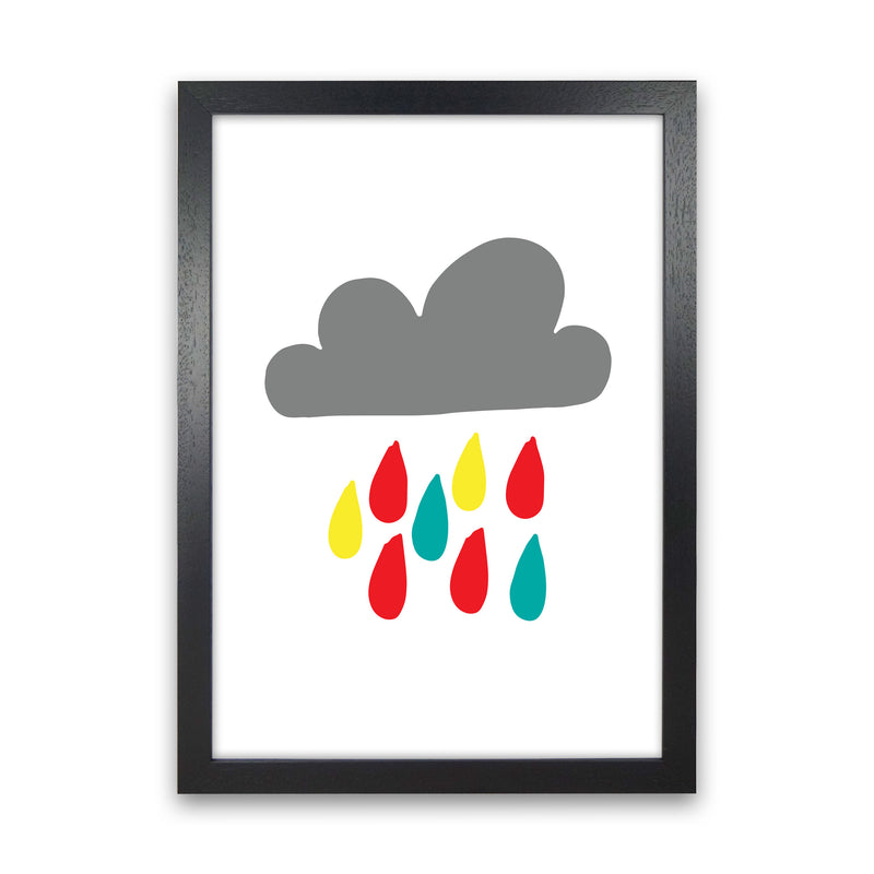 Grey Rain Cloud Framed Nursey Wall Art Print Black Grain