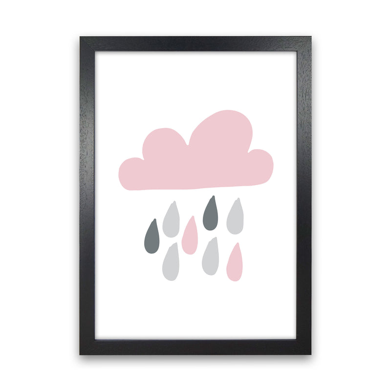 Pink And Grey Rain Cloud Framed Nursey Wall Art Print Black Grain