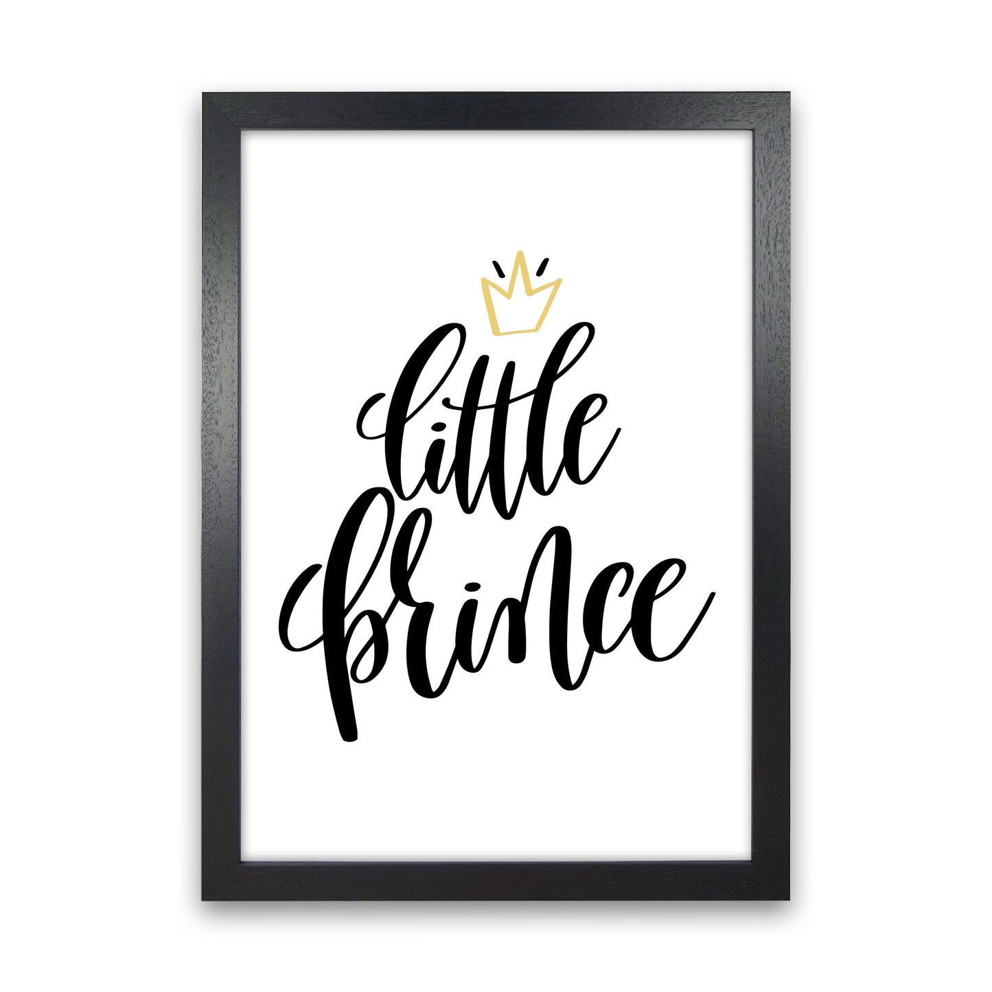 Little Prince Gold Crown Framed Nursey Wall Art Print Black Grain