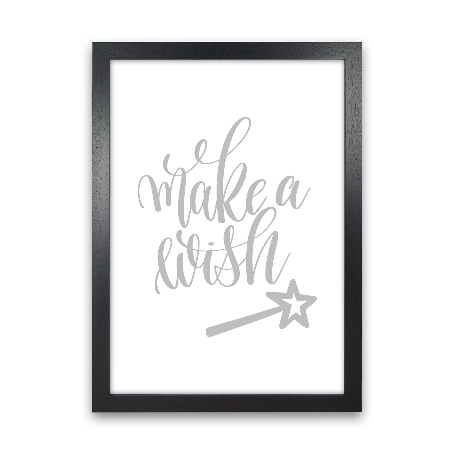 Make A Wish Grey Framed Typography Wall Art Print Black Grain