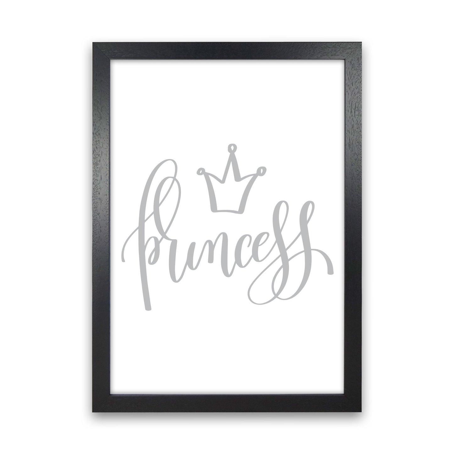 Princess Grey Framed Nursey Wall Art Print Black Grain