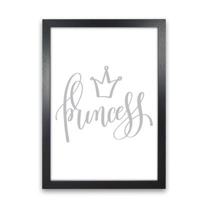 Princess Grey Framed Nursey Wall Art Print Black Grain